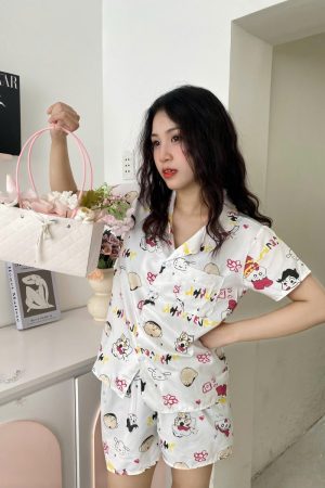 Đồ Ngủ Pijama Ngắn Họa Tiết Kawaii Dễ Thương