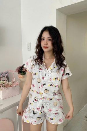 Đồ Ngủ Pijama Ngắn Họa Tiết Kawaii Dễ Thương