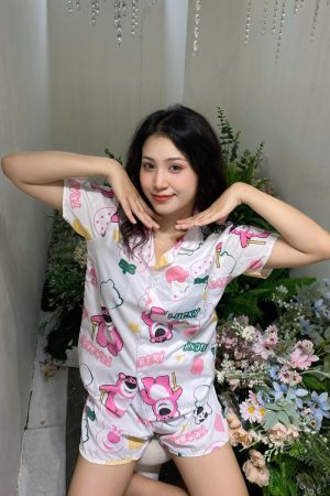 Đồ Ngủ Pijama Ngắn Họa Tiết Vui Nhộn Phong Cách Kawaii