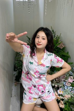 Đồ Ngủ Pijama Ngắn Họa Tiết Vui Nhộn Phong Cách Kawaii