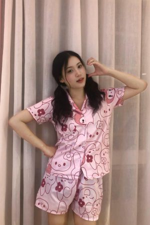 Đồ Ngủ Pijama Ngắn Tay Họa Tiết Đáng Yêu