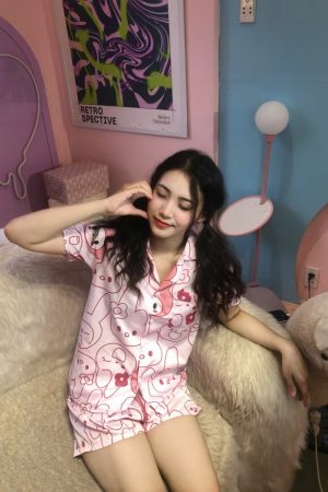 Đồ Ngủ Pijama Ngắn Tay Họa Tiết Đáng Yêu