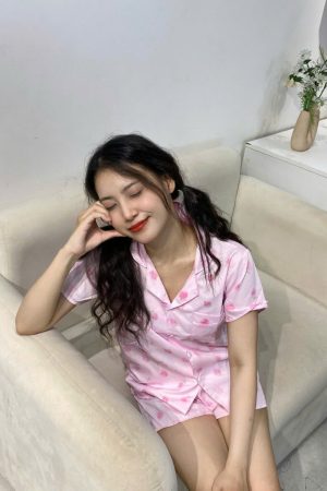 Đồ Ngủ Pijama Ngắn Tay Họa Tiết Kawaii Xinh Xắn