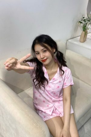 Đồ Ngủ Pijama Ngắn Tay Họa Tiết Kawaii Xinh Xắn