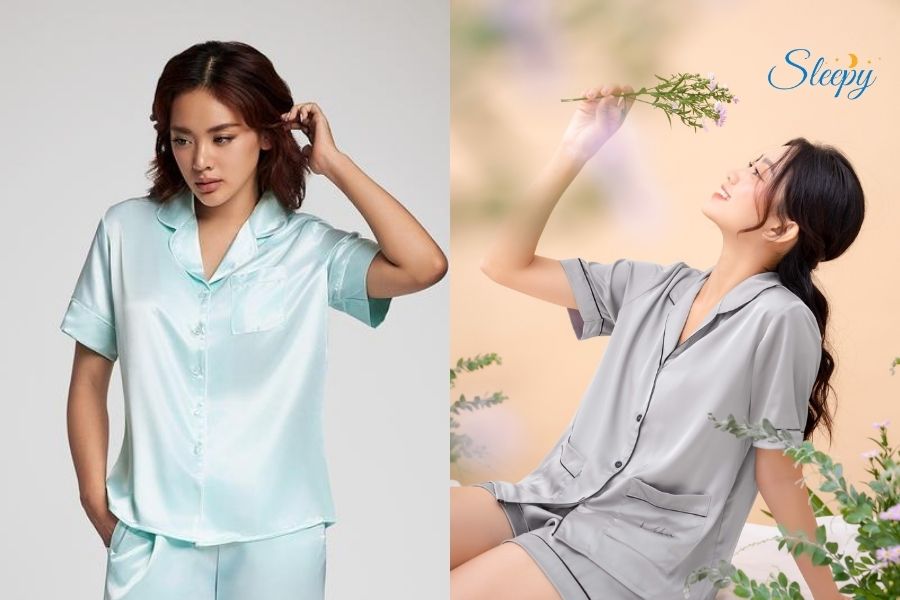 pijama trơn ngắn tay nữ