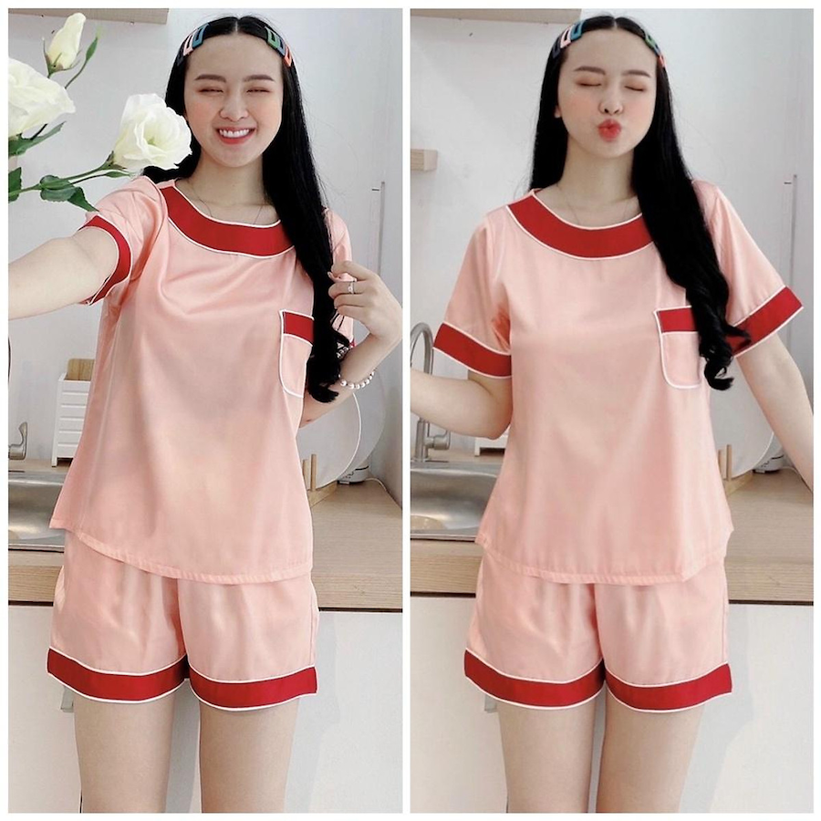 Cổ tròn cơ bản trên áo pijama nữ dễ may và tiện lợi.