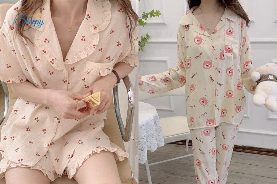 Pijama vải đũi chất liệu thoáng mát.